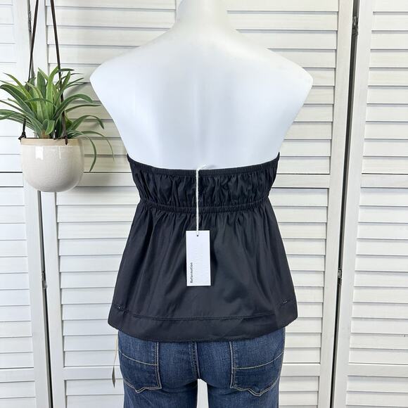 New Reformation Rowen Tube Top Black Cropped Split Hem Bow Blouse Size‎ M - Picture 5 of 8